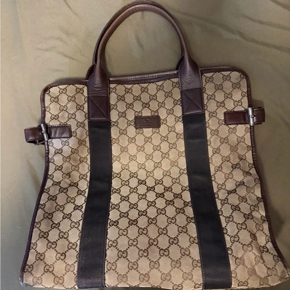 Gucci Tan and Brown Monogram Briefcase - Picture 1 of 4